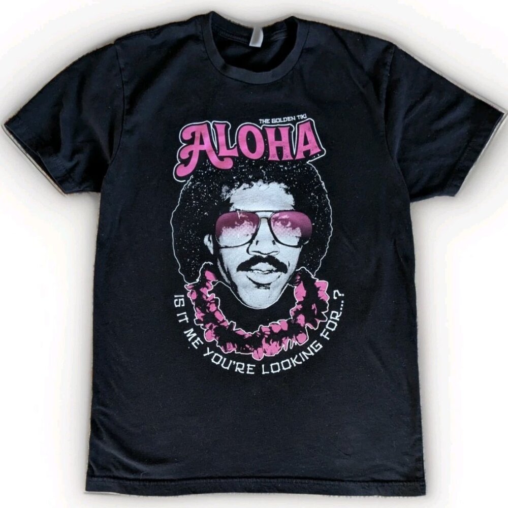 Golden Tiki Bar Aloha Graphic T‑Shirt Mens Medium Black Cotton Las Vegas NV Tee